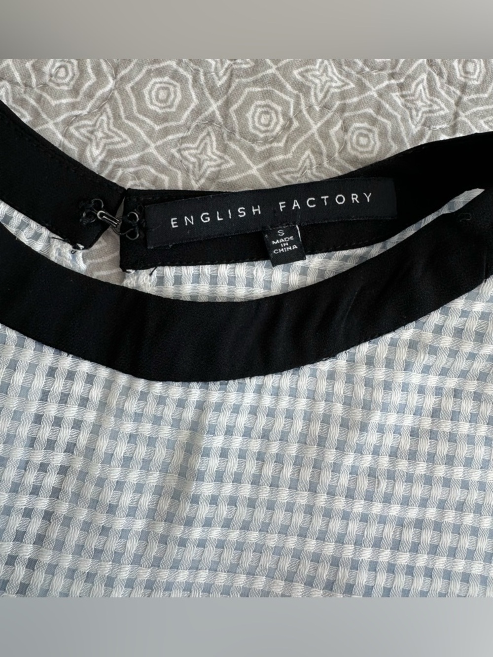 English Factory Gingham Blue & White Ruffle Peplum Top Size S - Picture 5 of 11